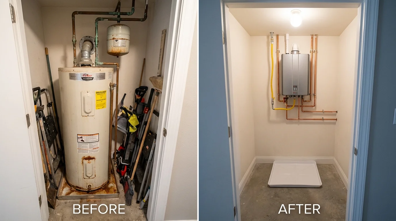 Tank water heater versus wall-mounted tankless unit comparison for Palmer, TX homeowners